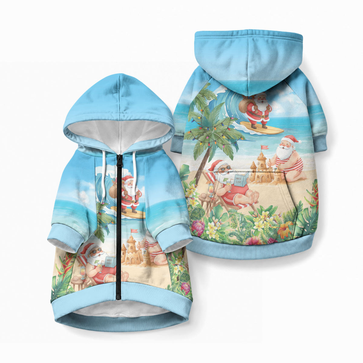 Tropical Christmas Funny Santa Pet Hoodie Beach Vacation LT7 Zip-up Multicolor - Polynesian Pride