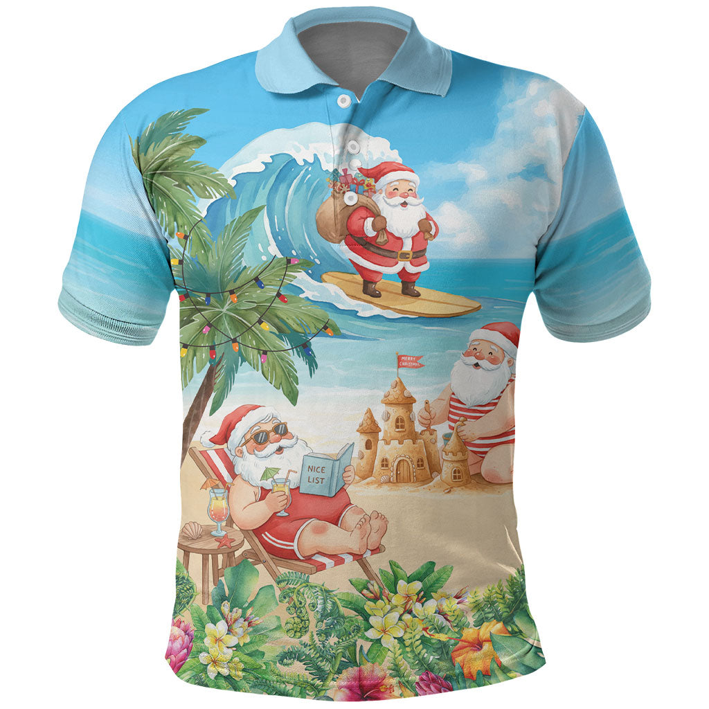 Tropical Christmas Funny Santa Polo Shirt Beach Vacation LT7 Multicolor - Polynesian Pride
