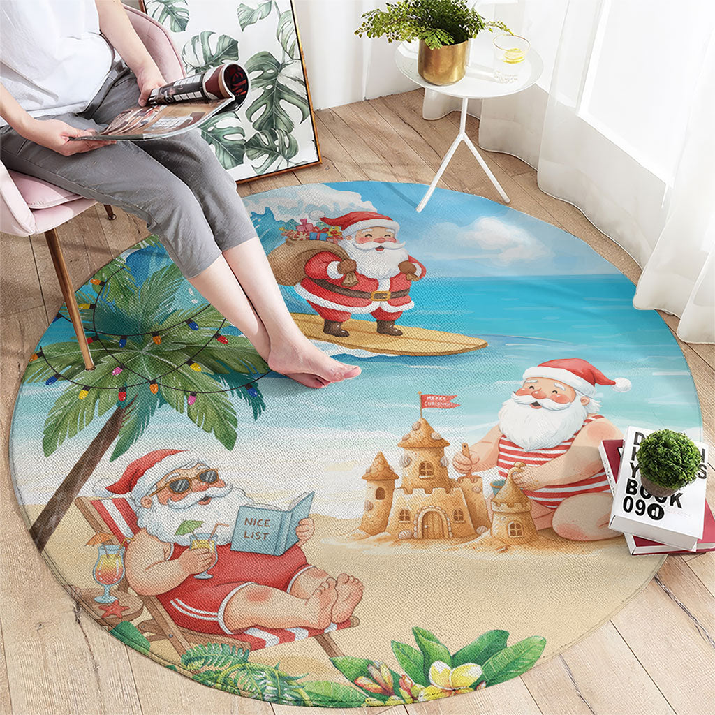 Tropical Christmas Funny Santa Round Carpet Beach Vacation LT7 - Polynesian Pride