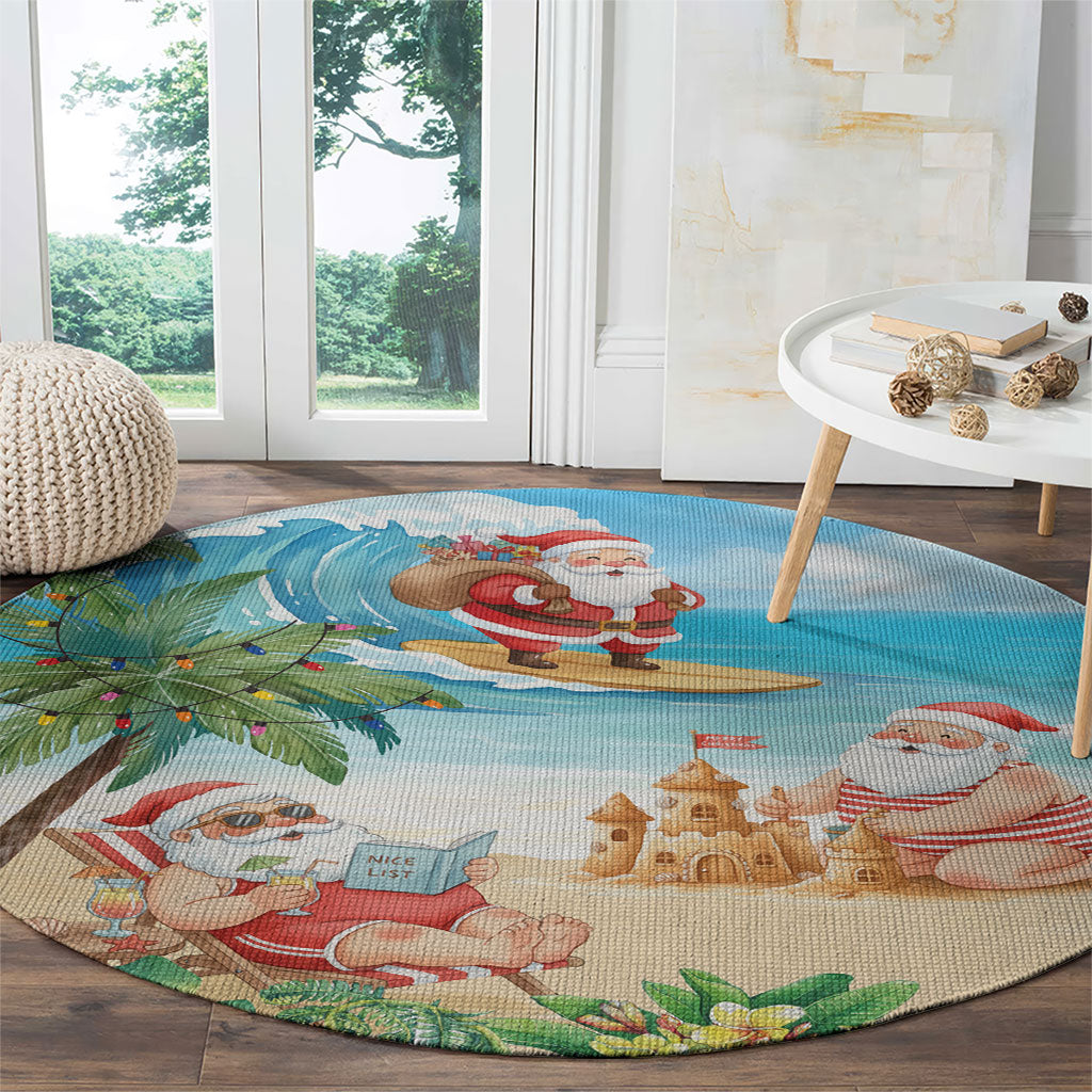 Tropical Christmas Funny Santa Round Carpet Beach Vacation LT7 - Polynesian Pride