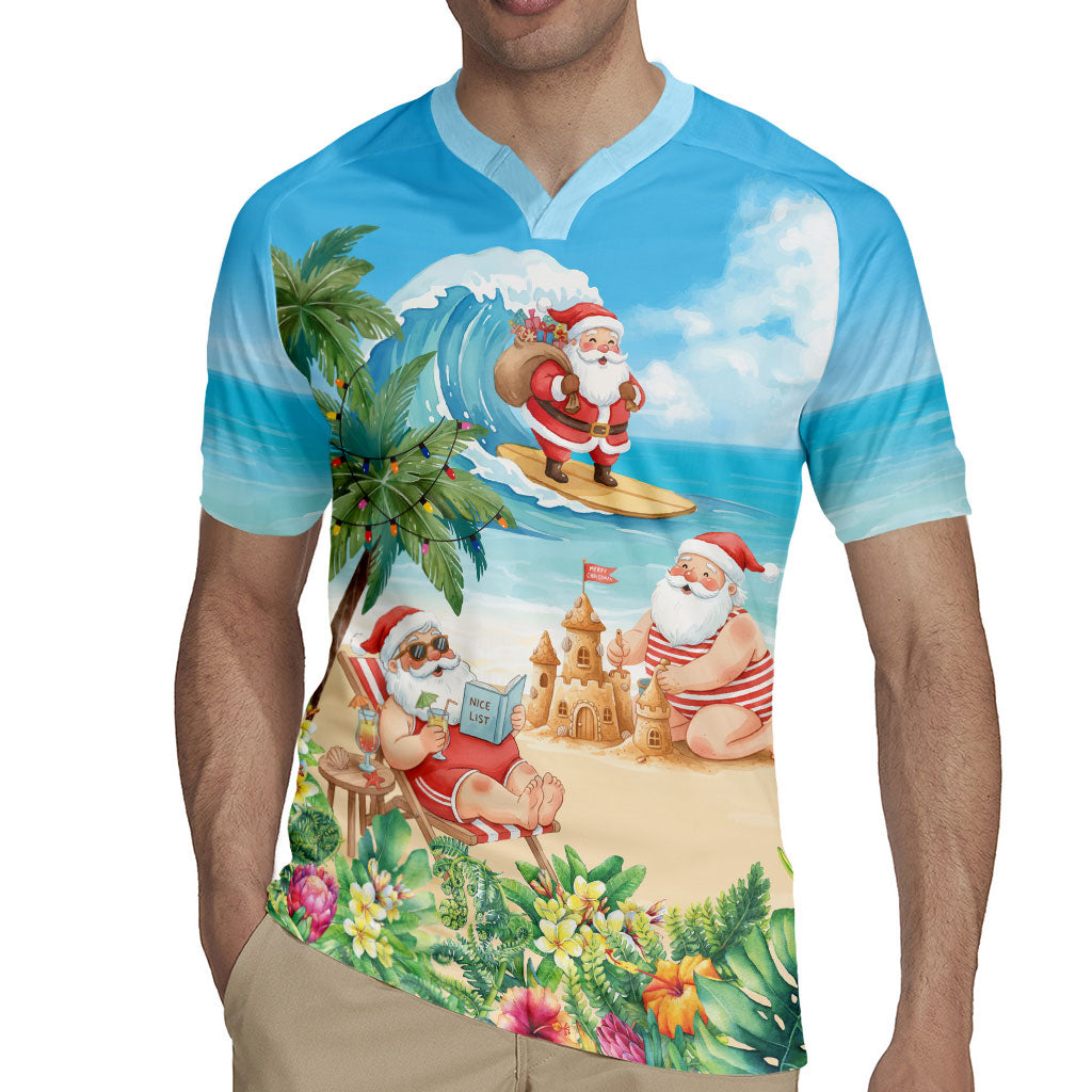 Tropical Christmas Funny Santa Rugby Jersey Beach Vacation LT7 - Polynesian Pride