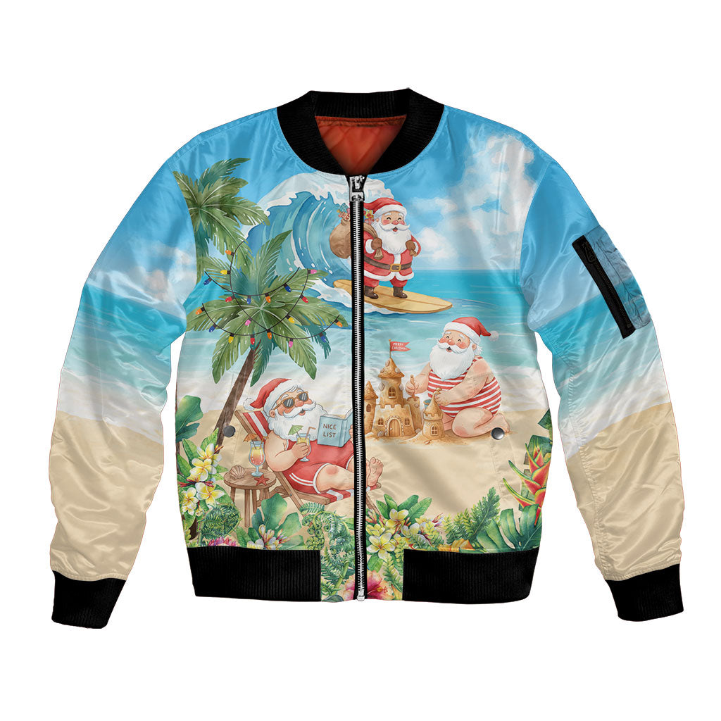 Tropical Christmas Funny Santa Sleeve Zip Bomber Jacket Beach Vacation LT7 Unisex Multicolor - Polynesian Pride