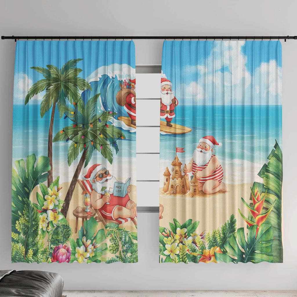 Tropical Christmas Funny Santa Window Curtain Beach Vacation LT7 With Hooks Multicolor - Polynesian Pride