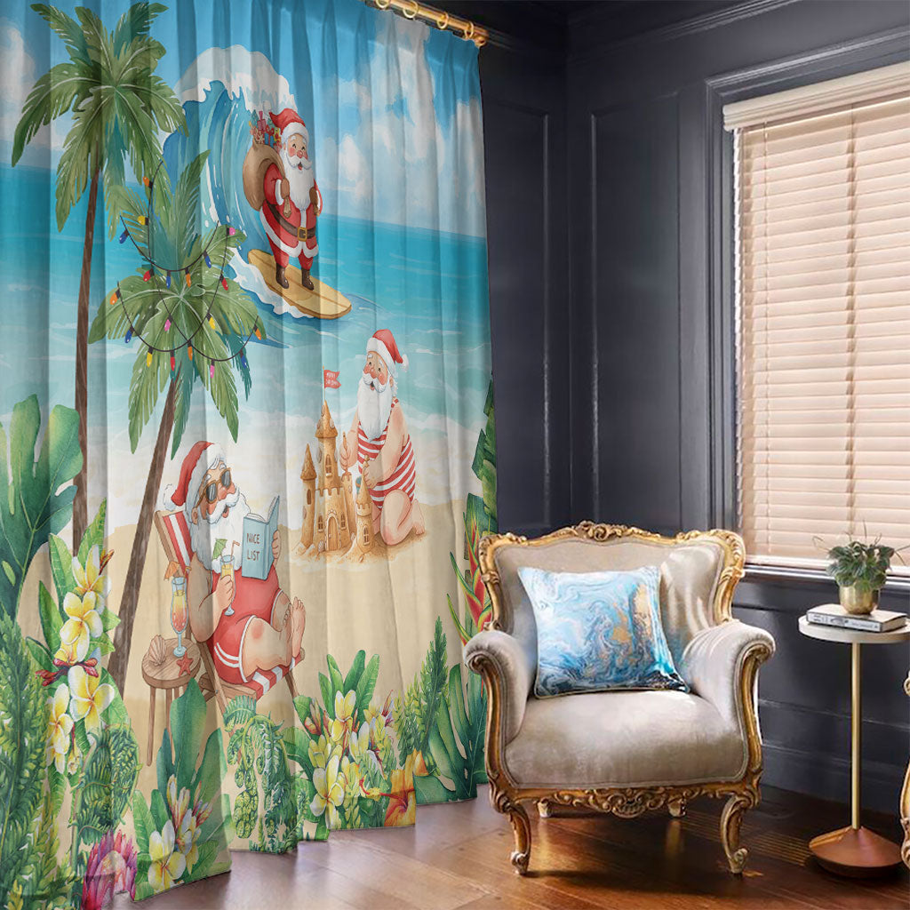 Tropical Christmas Funny Santa Window Curtain Beach Vacation LT7 - Polynesian Pride