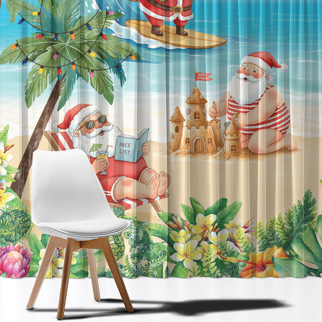 Tropical Christmas Funny Santa Window Curtain Beach Vacation LT7 - Polynesian Pride