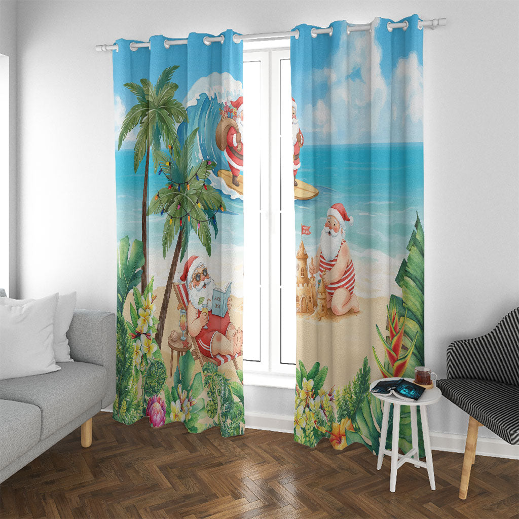 Tropical Christmas Funny Santa Window Curtain Beach Vacation LT7 With Grommets Multicolor - Polynesian Pride