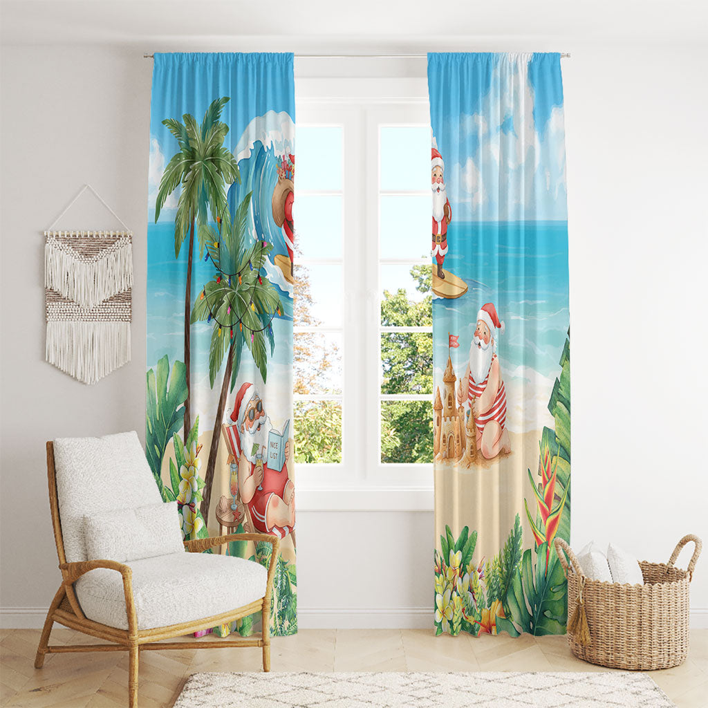 Tropical Christmas Funny Santa Window Curtain Beach Vacation LT7 - Polynesian Pride
