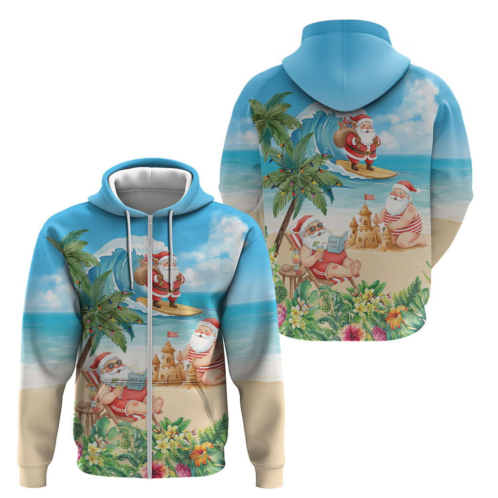 Tropical Christmas Funny Santa Zip Hoodie Beach Vacation LT7 - Polynesian Pride