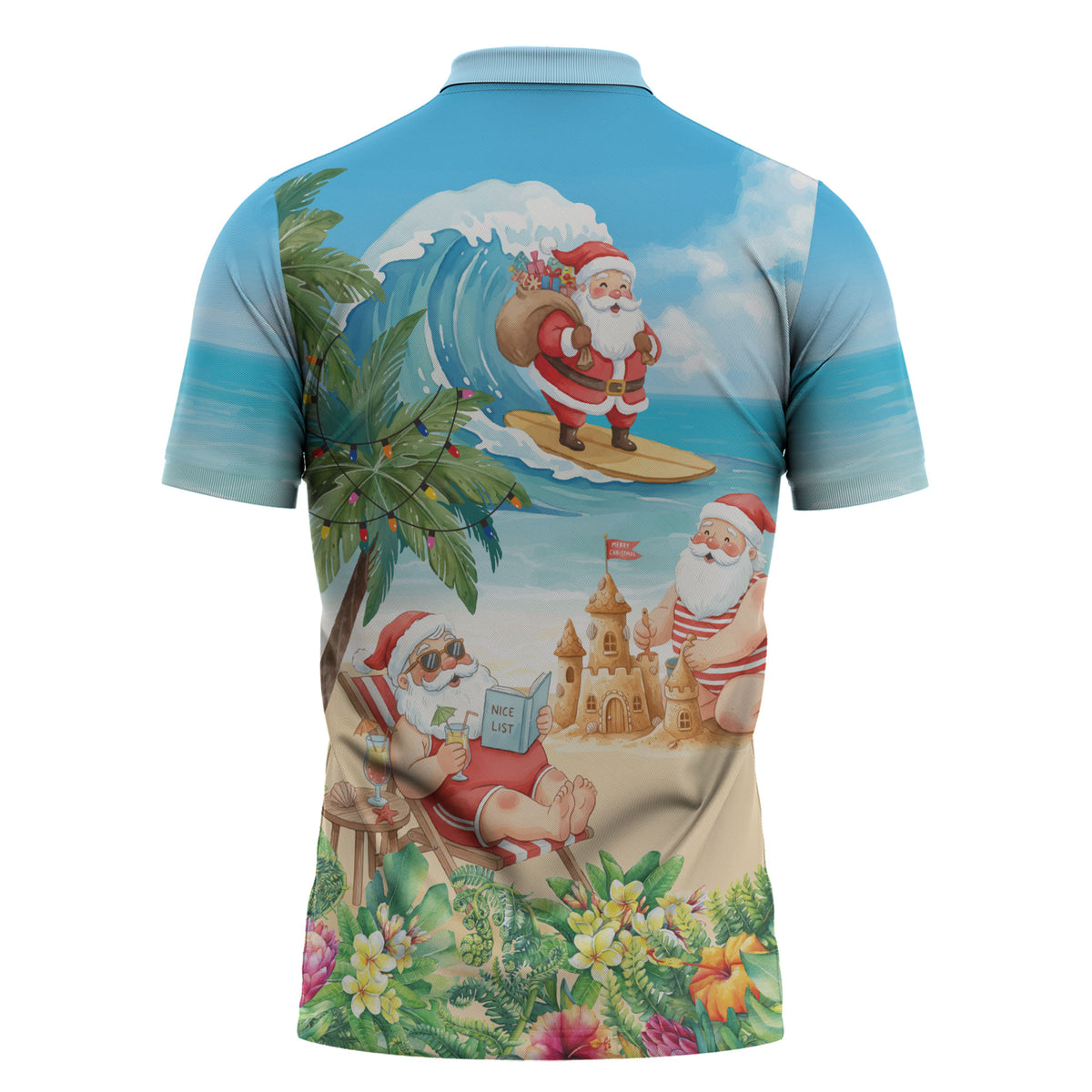 Tropical Christmas Funny Santa Zipper Polo Shirt Beach Vacation LT7 - Polynesian Pride