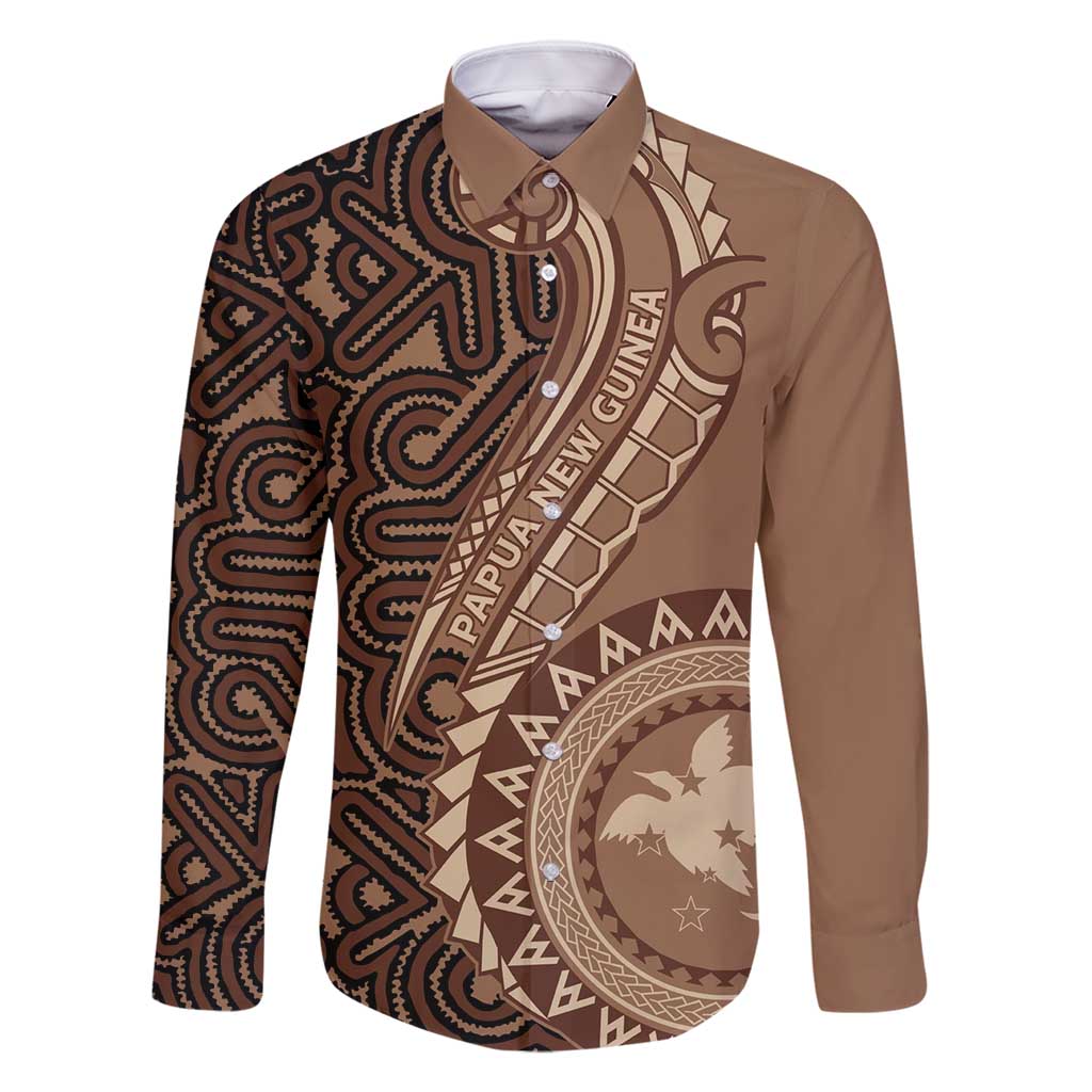 Papua New Guinea Oro Tapa Motif Family Matching Long Sleeve Bodycon Dress and Hawaiian Shirt Classic LT7 Dad's Shirt - Long Sleeve Brown - Polynesian Pride