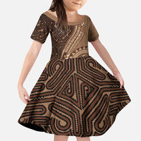 Papua New Guinea Oro Tapa Motif Family Matching Puletasi and Hawaiian Shirt Classic LT7 Daughter's Dress Brown - Polynesian Pride