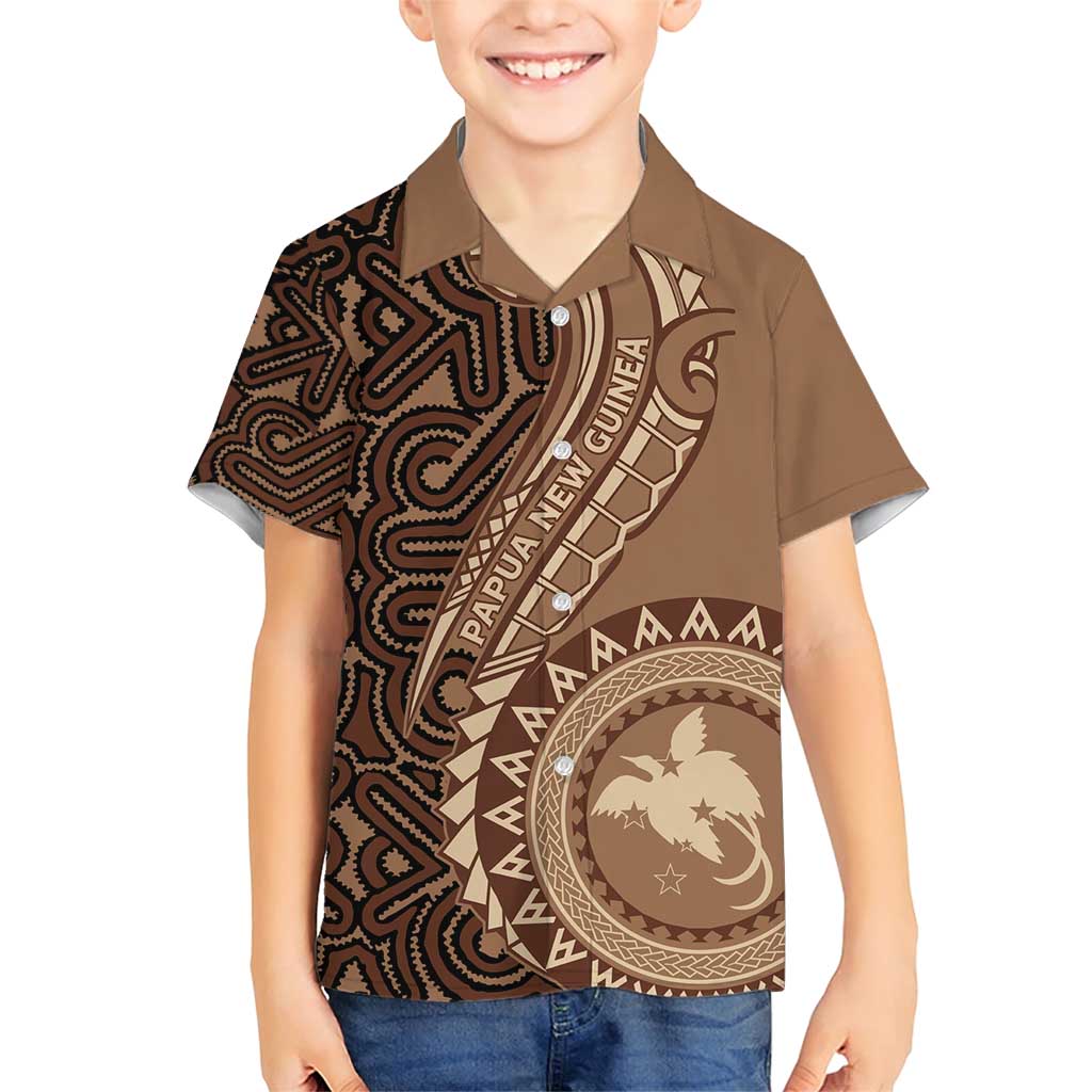 Papua New Guinea Oro Tapa Motif Family Matching Short Sleeve Bodycon Dress and Hawaiian Shirt Classic LT7 Son's Shirt Brown - Polynesian Pride