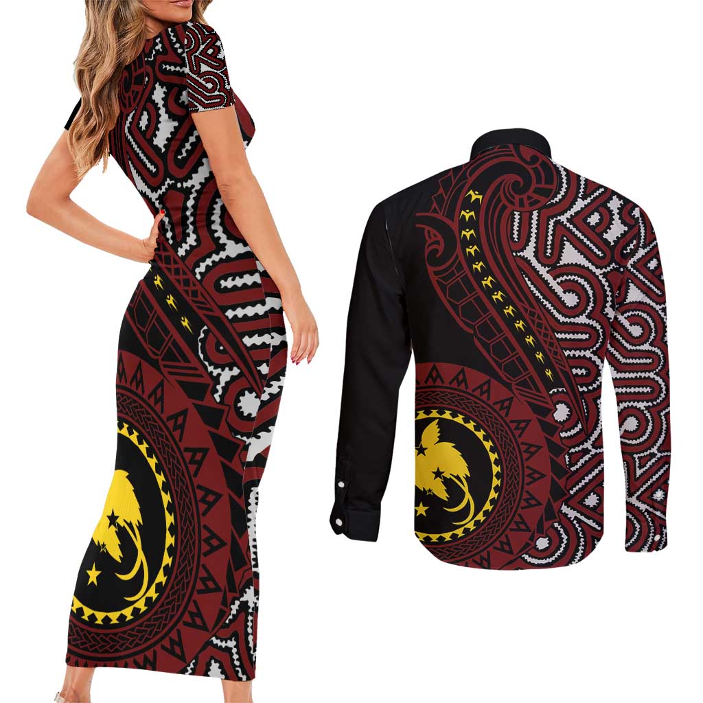 Papua New Guinea Oro Tapa Motif Couples Matching Short Sleeve Bodycon Dress and Long Sleeve Button Shirt Special