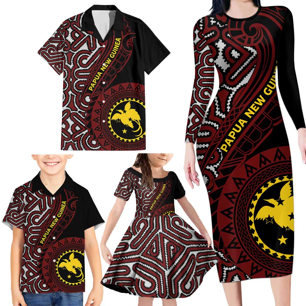 Papua New Guinea Oro Tapa Motif Family Matching Long Sleeve Bodycon Dress and Hawaiian Shirt Special LT7 - Polynesian Pride