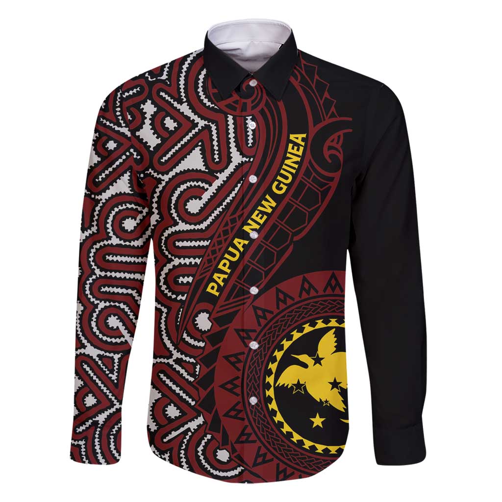 Papua New Guinea Oro Tapa Motif Family Matching Long Sleeve Bodycon Dress and Hawaiian Shirt Special LT7 Dad's Shirt - Long Sleeve Black - Polynesian Pride