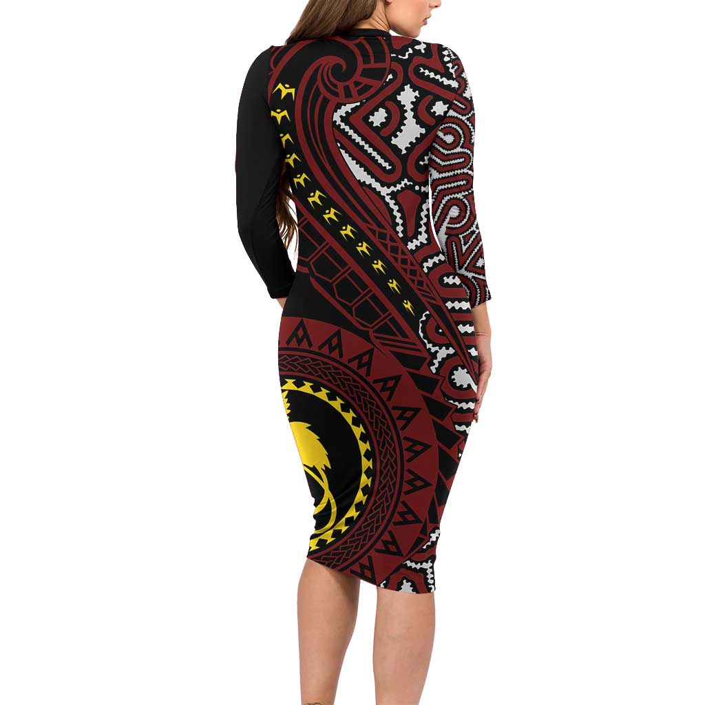 Papua New Guinea Oro Tapa Motif Family Matching Long Sleeve Bodycon Dress and Hawaiian Shirt Special LT7 - Polynesian Pride