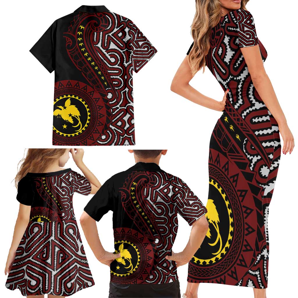 Papua New Guinea Oro Tapa Motif Family Matching Short Sleeve Bodycon Dress and Hawaiian Shirt Special LT7 - Polynesian Pride