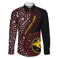 Papua New Guinea Oro Tapa Motif Family Matching Short Sleeve Bodycon Dress and Hawaiian Shirt Special LT7 Dad's Shirt - Long Sleeve Black - Polynesian Pride