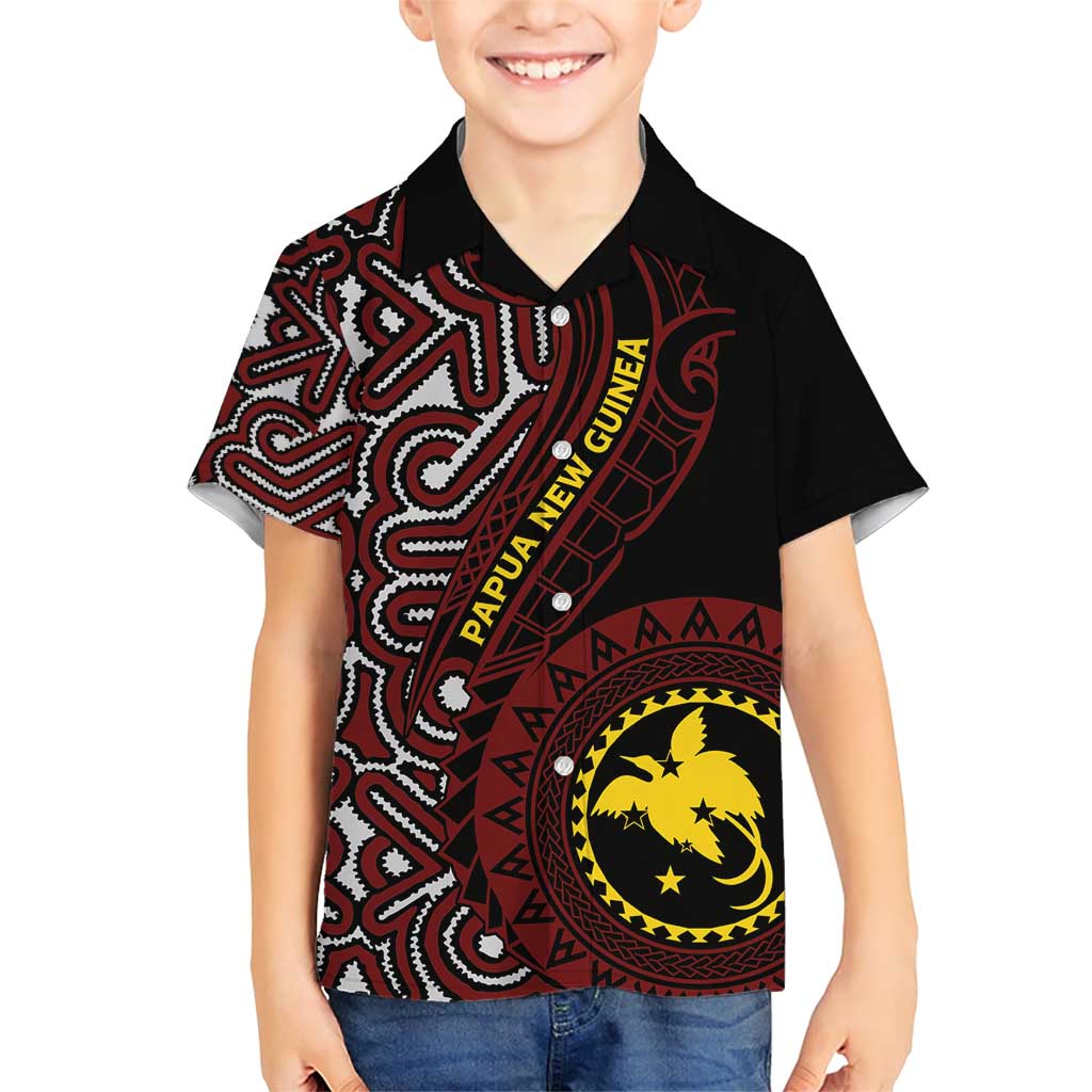 Papua New Guinea Oro Tapa Motif Family Matching Short Sleeve Bodycon Dress and Hawaiian Shirt Special LT7 Son's Shirt Black - Polynesian Pride