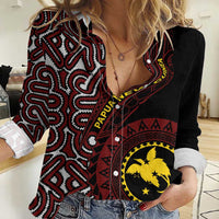 Papua New Guinea Oro Tapa Motif Women Casual Shirt Special LT7 Female Black - Polynesian Pride