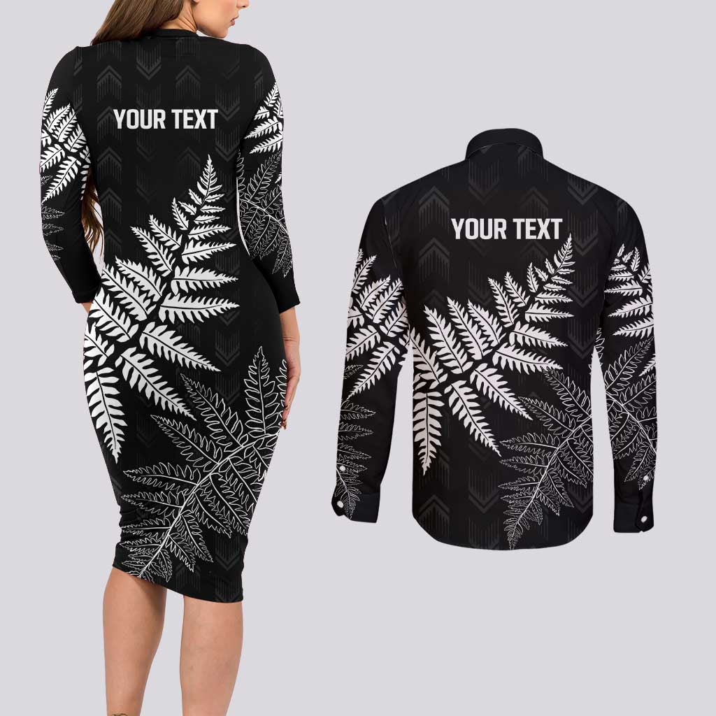 New Zealand Lawn Bowls Personalized Couples Matching Long Sleeve Bodycon Dress and Long Sleeve Button Shirt Wrap-Around Silver Fern - Polynesian Pride