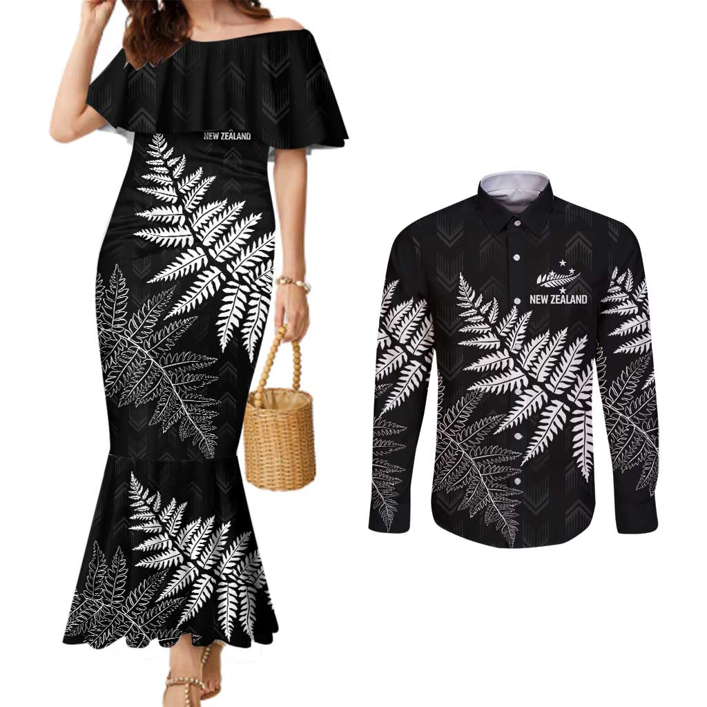 New Zealand Lawn Bowls Personalized Couples Matching Mermaid Dress and Long Sleeve Button Shirt Wrap-Around Silver Fern - Polynesian Pride