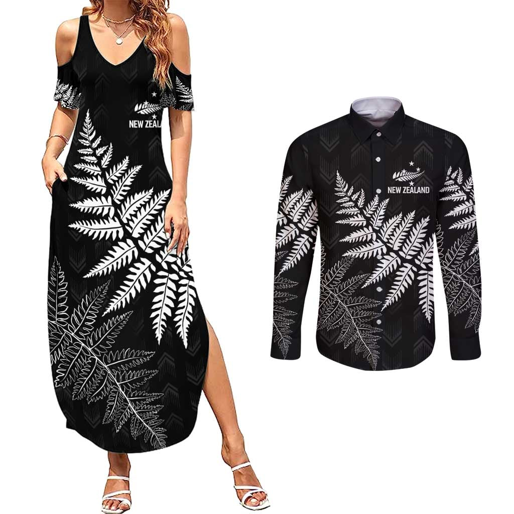 New Zealand Lawn Bowls Personalized Couples Matching Summer Maxi Dress and Long Sleeve Button Shirt Wrap-Around Silver Fern - Polynesian Pride