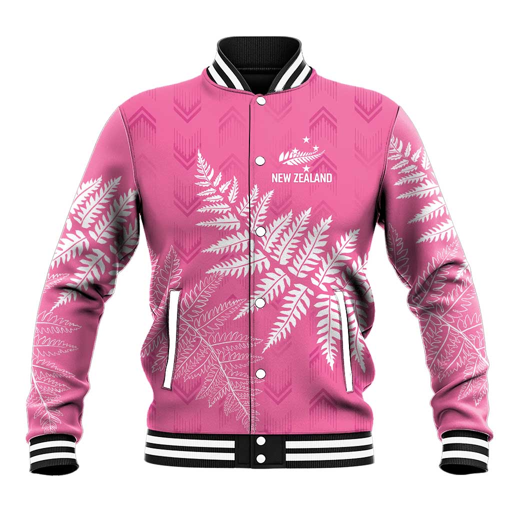 New Zealand Lawn Bowls Breast Cancer Personalized Baseball Jacket Wrap-Around Silver Fern - Polynesian Pride
