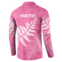 New Zealand Lawn Bowls Breast Cancer Personalized Button Sweatshirt Wrap-Around Silver Fern - Polynesian Pride