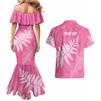 New Zealand Lawn Bowls Breast Cancer Personalized Couples Matching Mermaid Dress and Hawaiian Shirt Wrap-Around Silver Fern - Polynesian Pride