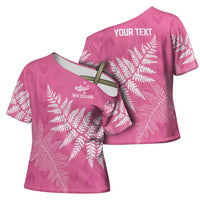 New Zealand Lawn Bowls Breast Cancer Personalized Cross Shoulder Shirt Wrap-Around Silver Fern - Polynesian Pride