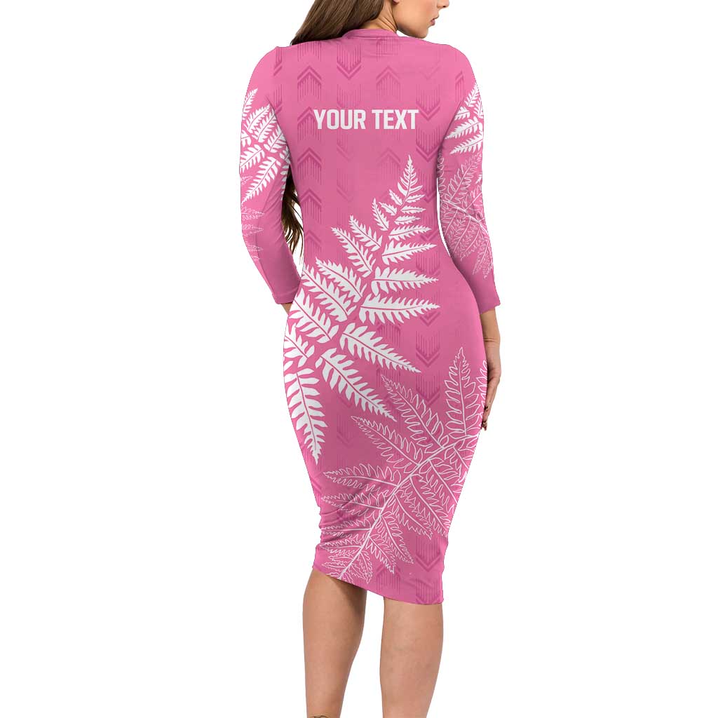 New Zealand Lawn Bowls Breast Cancer Personalized Family Matching Long Sleeve Bodycon Dress and Hawaiian Shirt Wrap-Around Silver Fern - Polynesian Pride