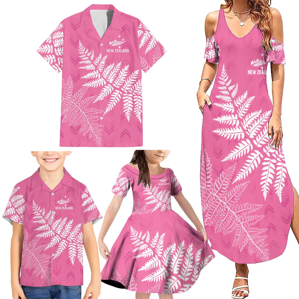 New Zealand Lawn Bowls Breast Cancer Personalized Family Matching Summer Maxi Dress and Hawaiian Shirt Wrap-Around Silver Fern LT7 - Polynesian Pride