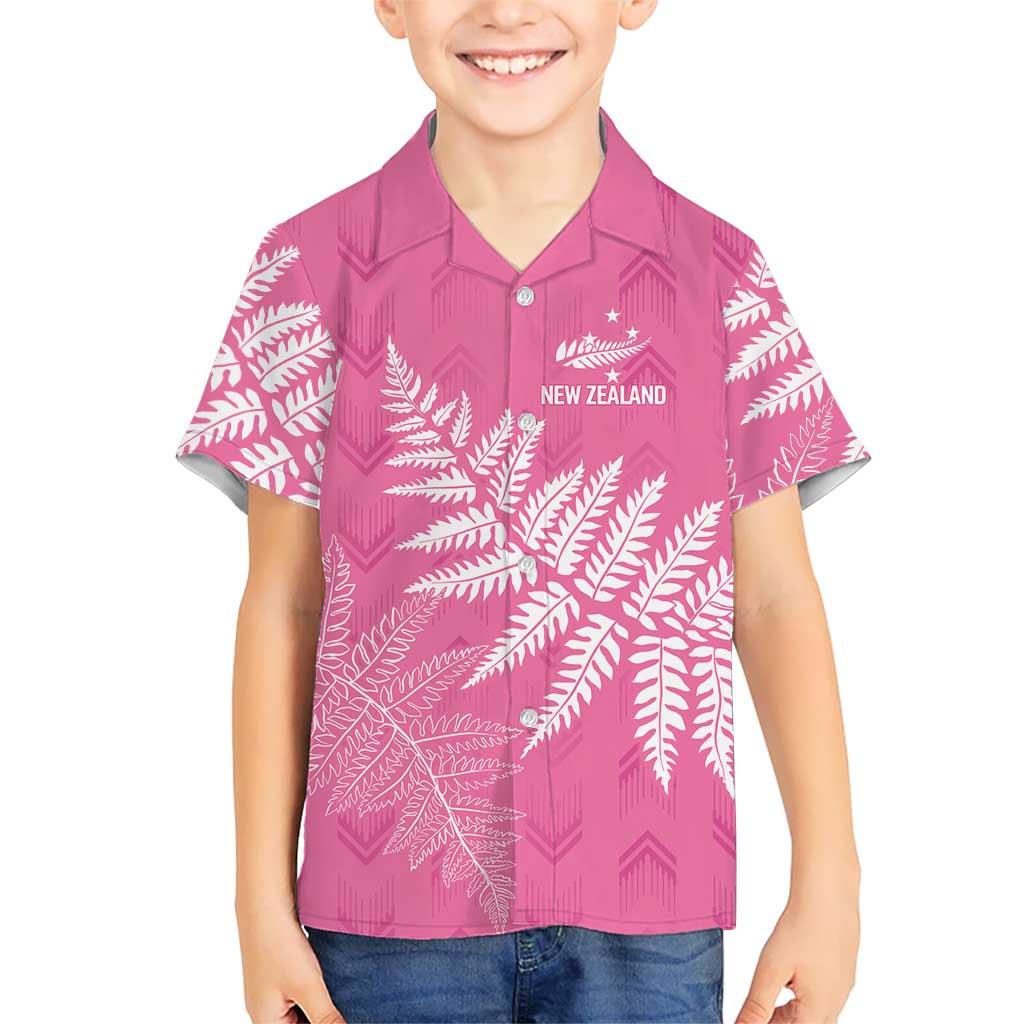New Zealand Lawn Bowls Breast Cancer Personalized Family Matching Summer Maxi Dress and Hawaiian Shirt Wrap-Around Silver Fern LT7 Son's Shirt Pink - Polynesian Pride