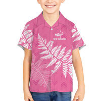 New Zealand Lawn Bowls Breast Cancer Personalized Family Matching Summer Maxi Dress and Hawaiian Shirt Wrap-Around Silver Fern LT7 Son's Shirt Pink - Polynesian Pride