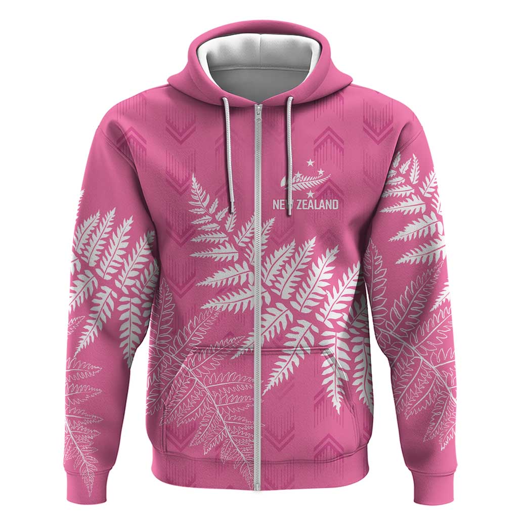 New Zealand Lawn Bowls Breast Cancer Personalized Hoodie Wrap-Around Silver Fern - Polynesian Pride