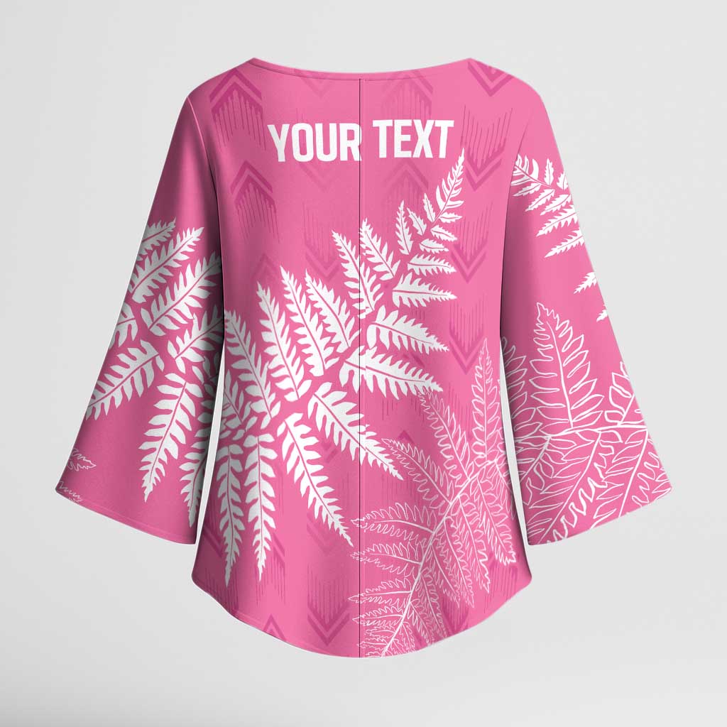 New Zealand Lawn Bowls Breast Cancer Personalized Kimono Sleeve Blouse Wrap-Around Silver Fern - Polynesian Pride