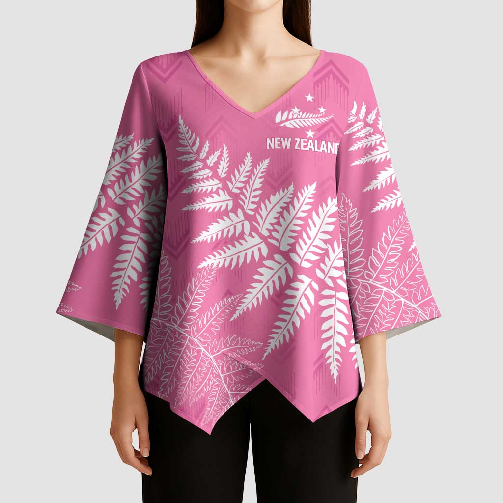 New Zealand Lawn Bowls Breast Cancer Personalized Kimono Sleeve Blouse Wrap-Around Silver Fern - Polynesian Pride