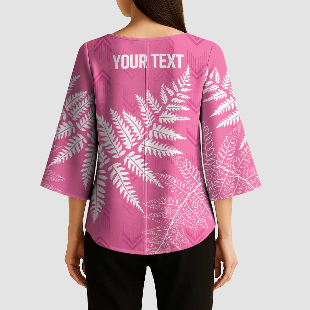 New Zealand Lawn Bowls Breast Cancer Personalized Kimono Sleeve Blouse Wrap-Around Silver Fern - Polynesian Pride