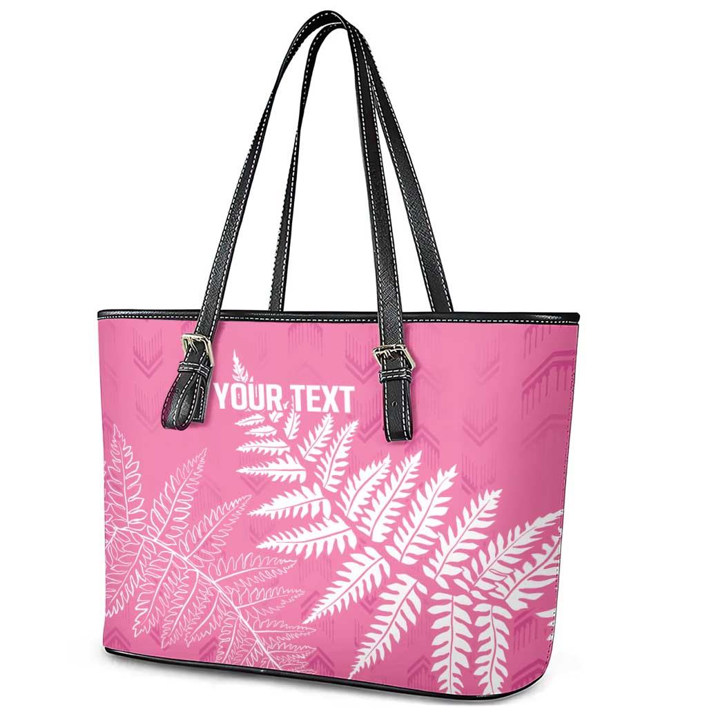 New Zealand Lawn Bowls Breast Cancer Personalized Leather Tote Bag Wrap-Around Silver Fern - Polynesian Pride