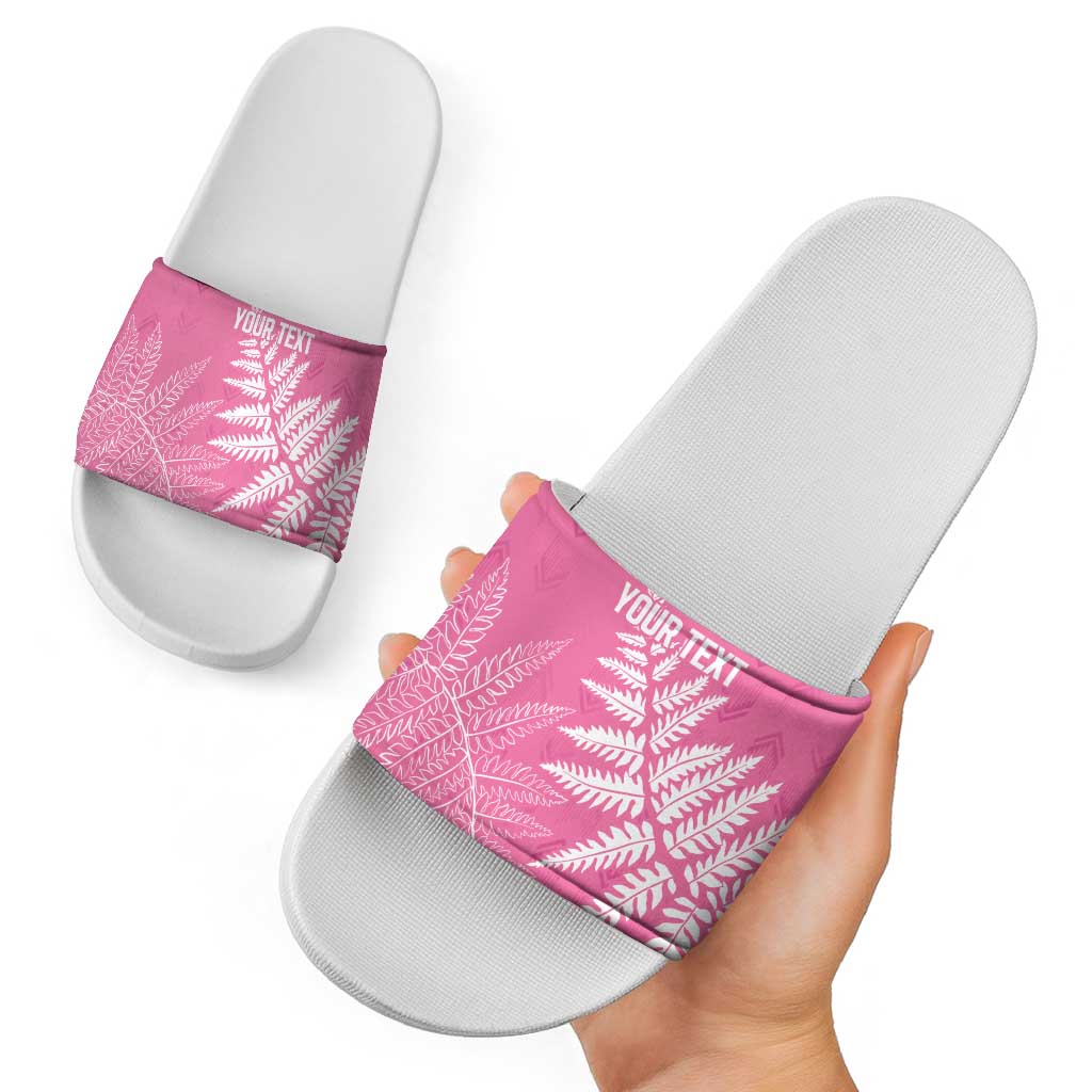 New Zealand Lawn Bowls Breast Cancer Personalized Slide Sandals Wrap-Around Silver Fern - Polynesian Pride