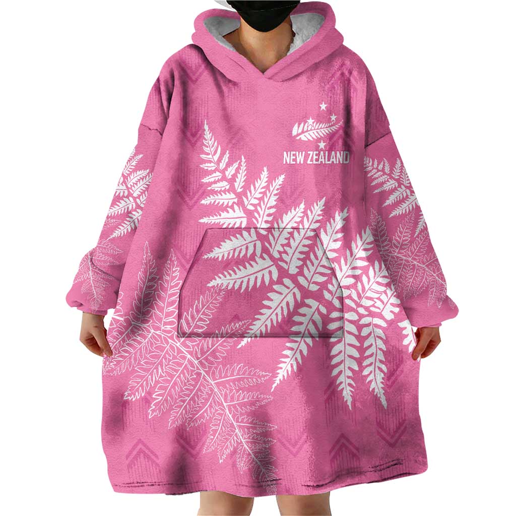 New Zealand Lawn Bowls Breast Cancer Personalized Wearable Blanket Hoodie Wrap-Around Silver Fern - Polynesian Pride