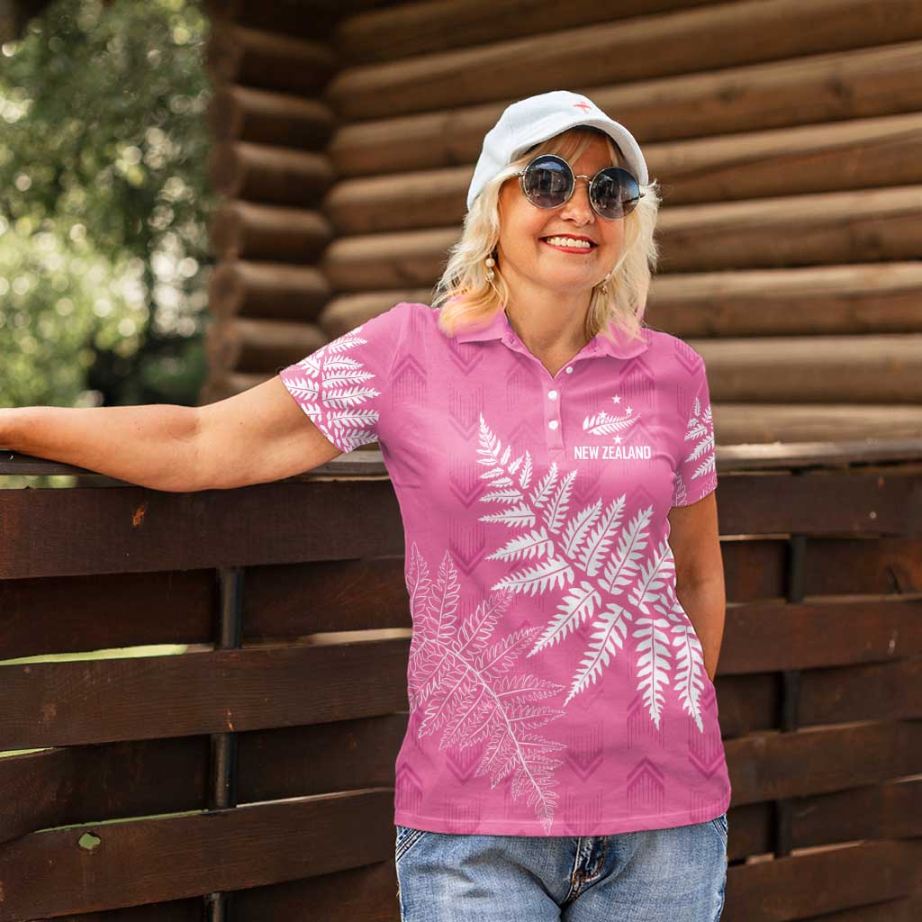 New Zealand Lawn Bowls Breast Cancer Personalized Women Polo Shirt Wrap-Around Silver Fern - Polynesian Pride