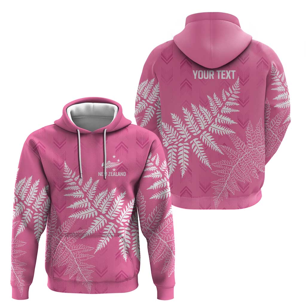 New Zealand Lawn Bowls Breast Cancer Personalized Zip Hoodie Wrap-Around Silver Fern - Polynesian Pride