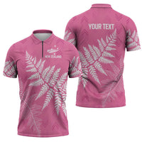 New Zealand Lawn Bowls Breast Cancer Personalized Zipper Polo Shirt Wrap-Around Silver Fern - Polynesian Pride