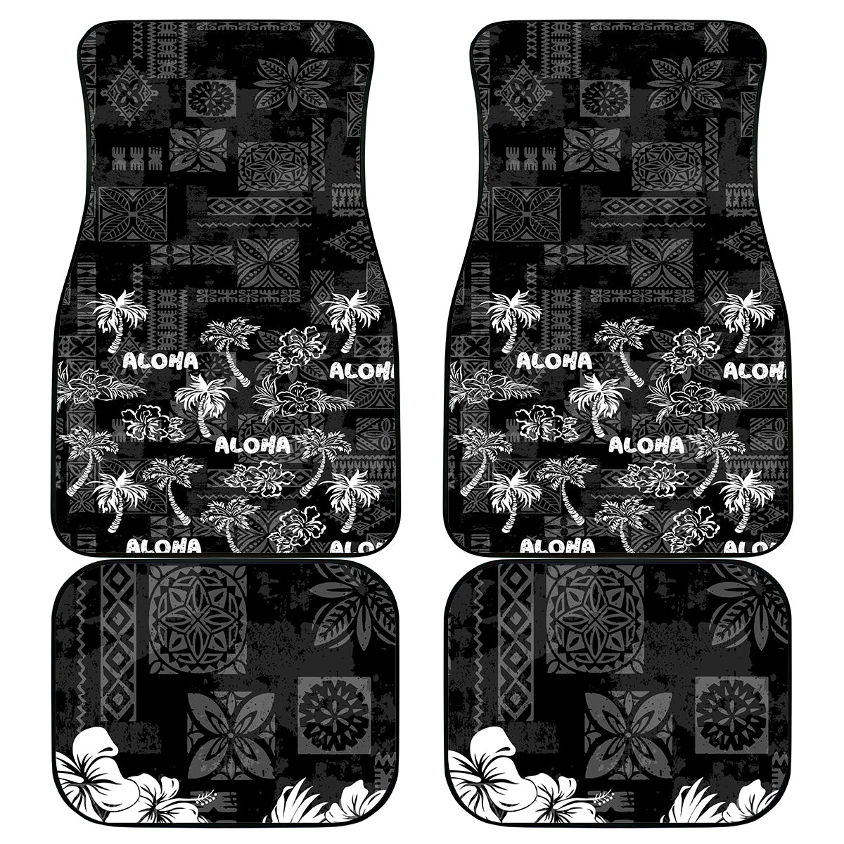 Aloha Vintage Quilt Car Mats Hawaiian Seamless - Black LT7 Black - Polynesian Pride