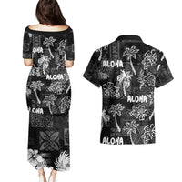 Aloha Vintage Quilt Couples Matching Puletasi Dress and Hawaiian Shirt Hawaiian Seamless - Black LT7 - Polynesian Pride