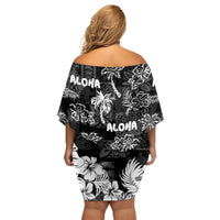 Aloha Vintage Quilt Family Matching Off Shoulder Short Dress and Hawaiian Shirt Hawaiian Seamless - Black LT7 - Polynesian Pride