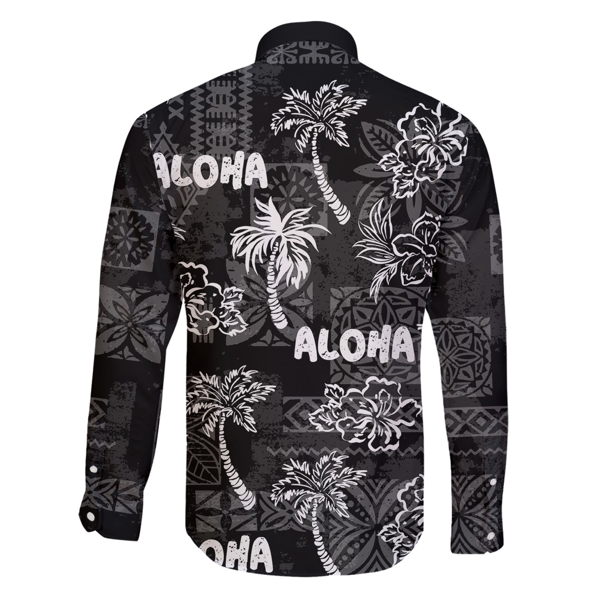 Aloha Vintage Quilt Family Matching Puletasi Dress and Hawaiian Shirt Hawaiian Seamless - Black LT7 - Polynesian Pride