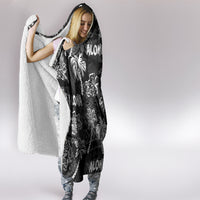 Aloha Vintage Quilt Hooded Blanket Hawaiian Seamless - Black LT7 - Polynesian Pride